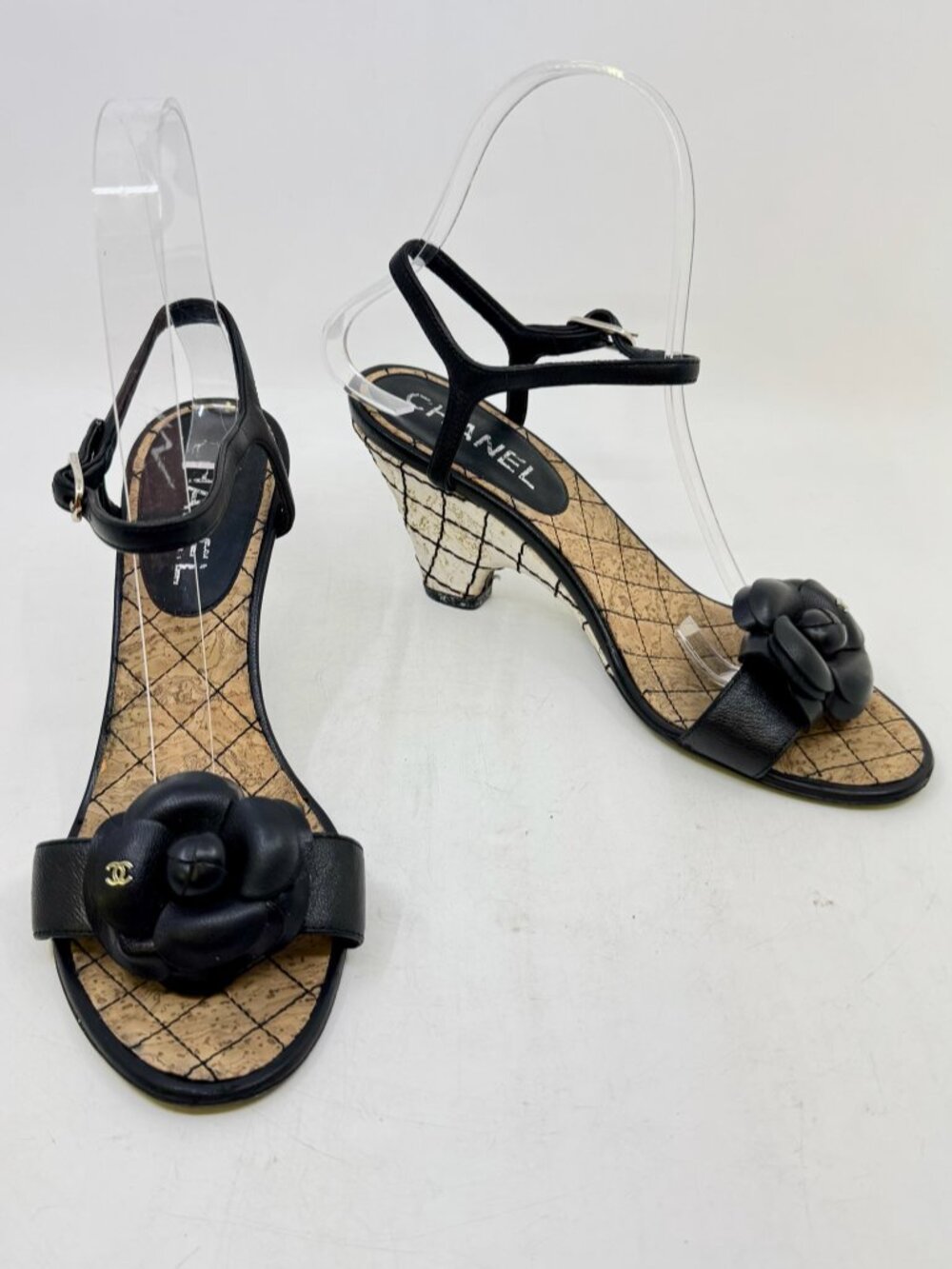 CHANEL Camelia Ankle Strap Wedge Heel Sandal